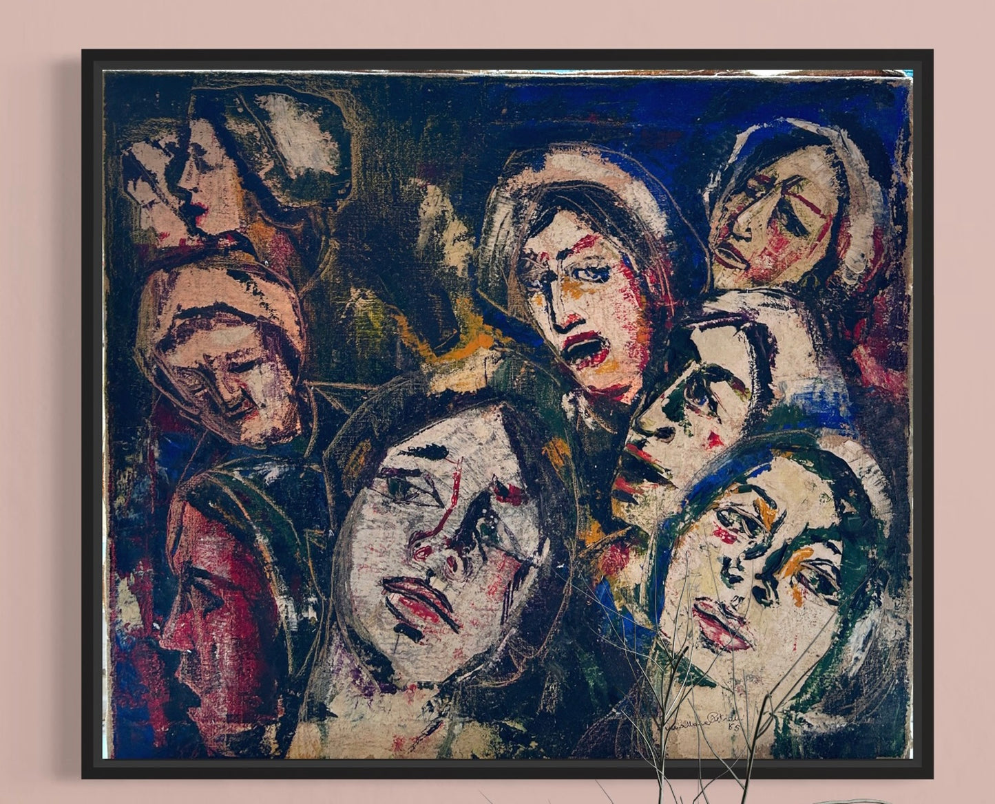 Perso in un mare di volti Olio su tela datato 1965