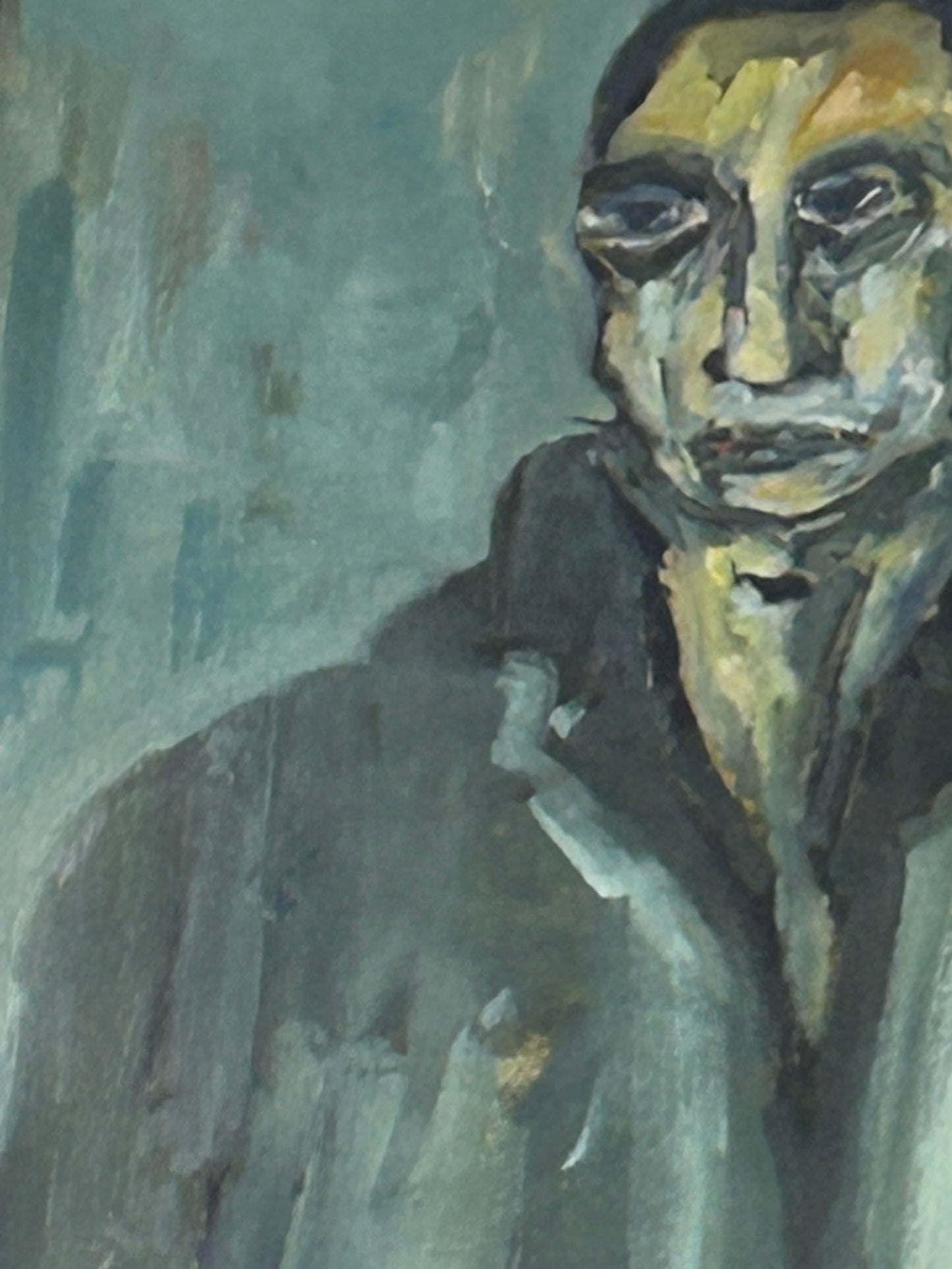 Uno strano e intrigante ritratto dell'inizio della metà del secolo di un gentiluomo molto sgranocchiato nello stile di Oskar Kokoschka