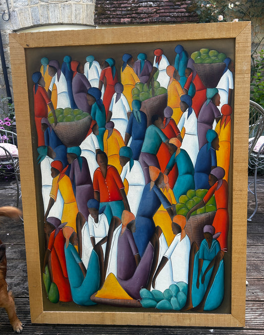 Large Oil on Canvas Caribbean School by Andre Guervil