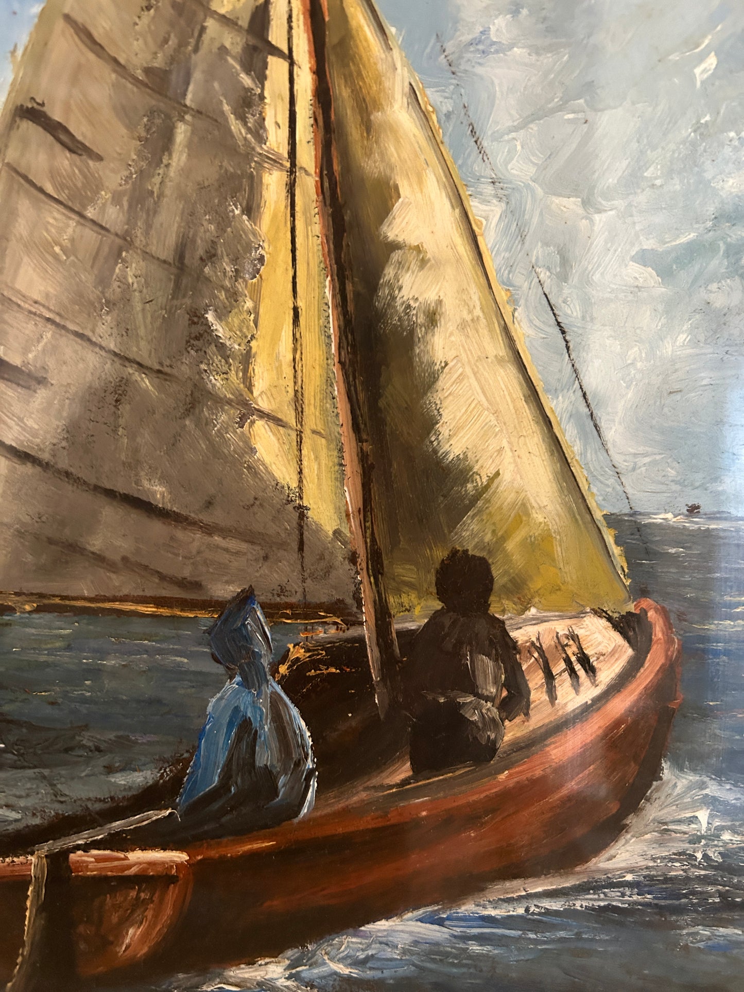 “Two Boys In A Boat” 1950's Oil on Board
