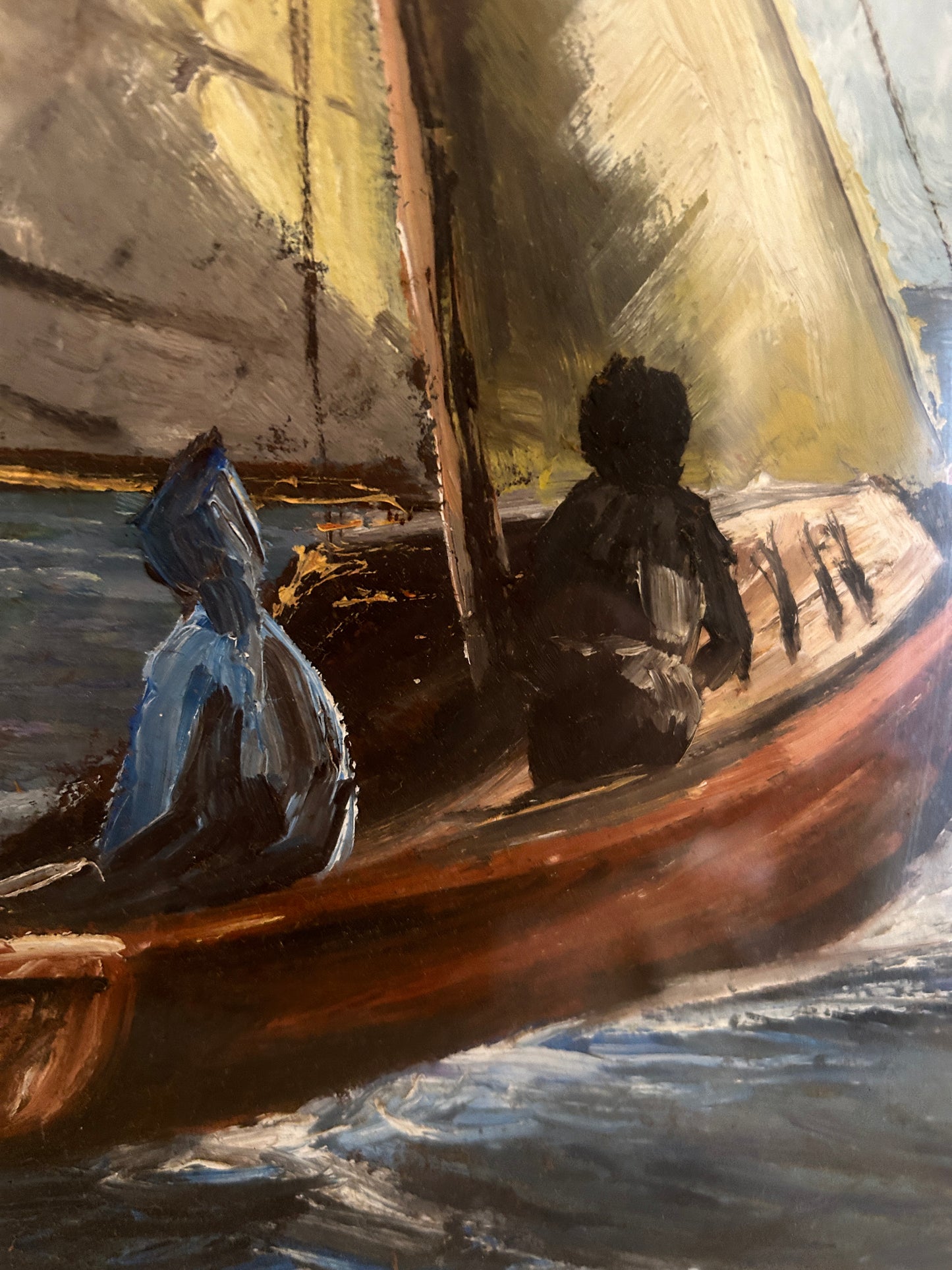 “Two Boys In A Boat” 1950's Oil on Board