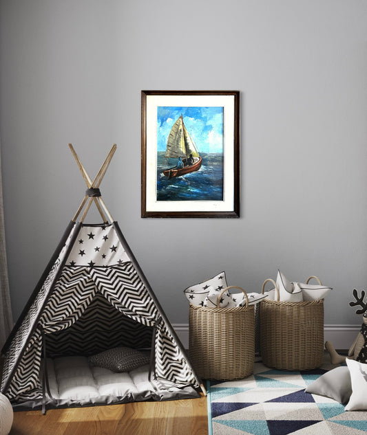 “Two Boys In A Boat”  1950's Oil on Board