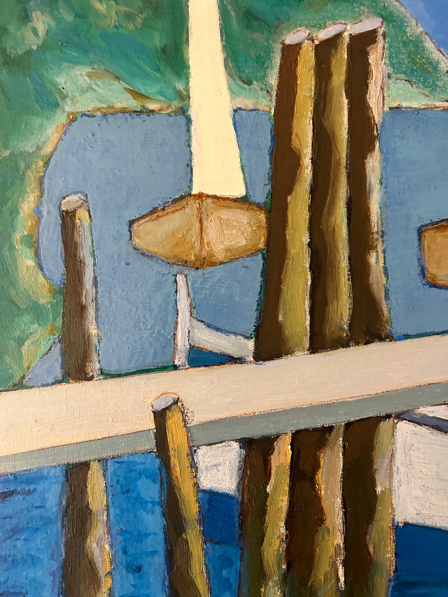 "Sailing Along the Gulf of Poets" Oil on Board Circa 1960 by Rino Laviose