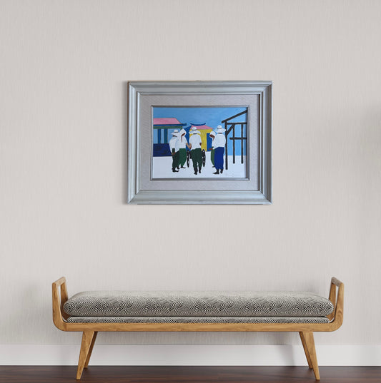 Vibrant Asian Mid Century Colour Block Oil on Canvas