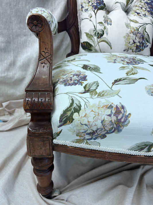 Victorian Upholstered Chair with Vintage Laura Ashley Fabric