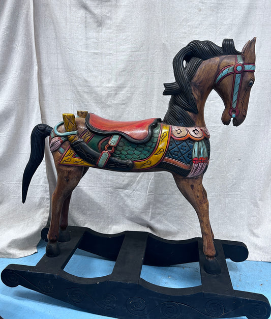 Vintage Carved Wood Middle Eastern Rocking Horse