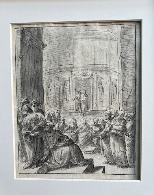 OLD MASTER DRAWING "BIBLICAL" PEN, INK & WASH 17TH CENTURY (3)