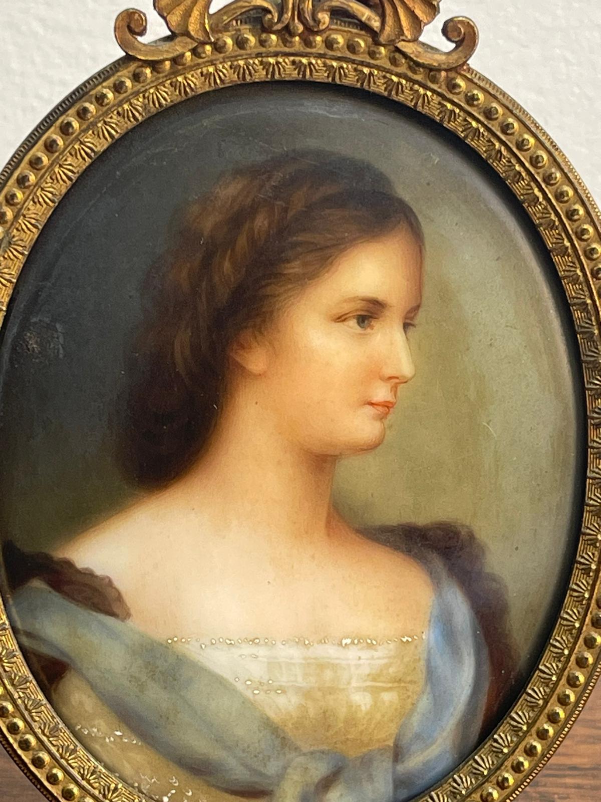 19th Century Dresden Framed Porcelain Miniature Plaque "Elizabeth"