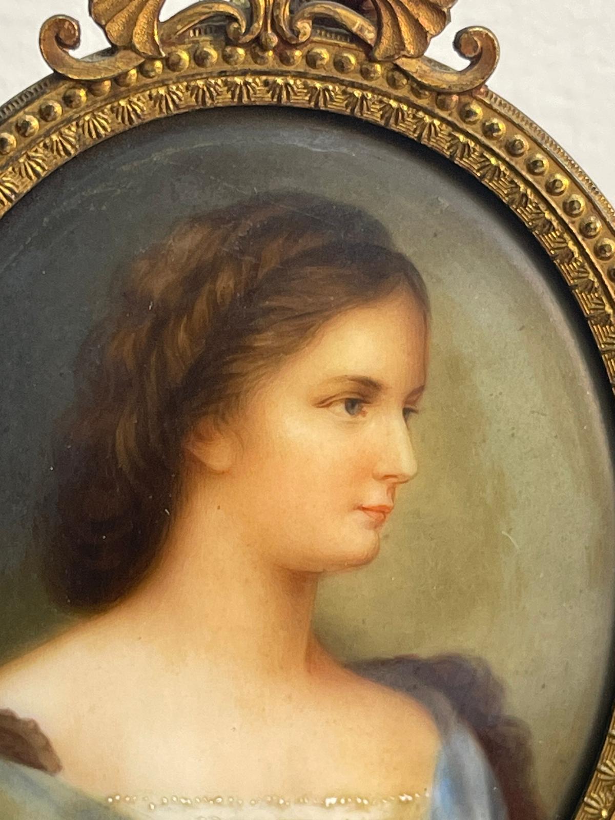 19th Century Dresden Framed Porcelain Miniature Plaque "Elizabeth"