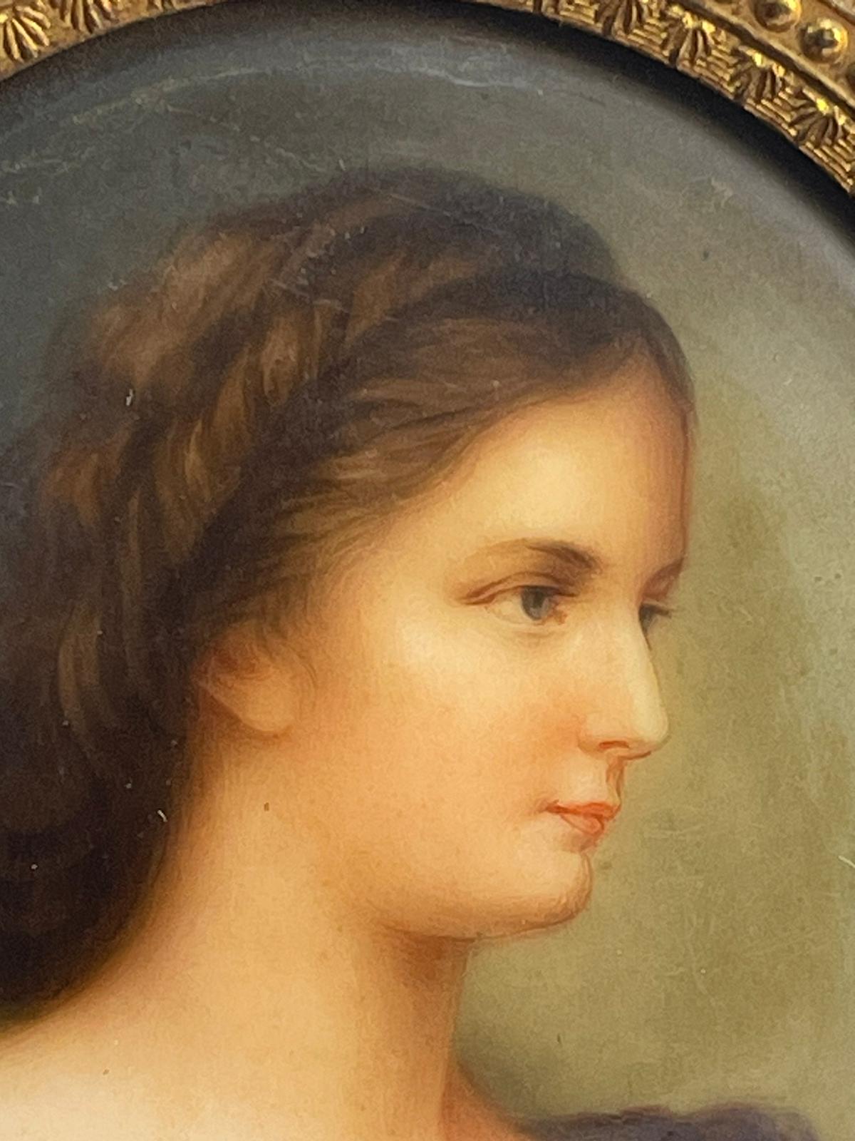 19th Century Dresden Framed Porcelain Miniature Plaque "Elizabeth"