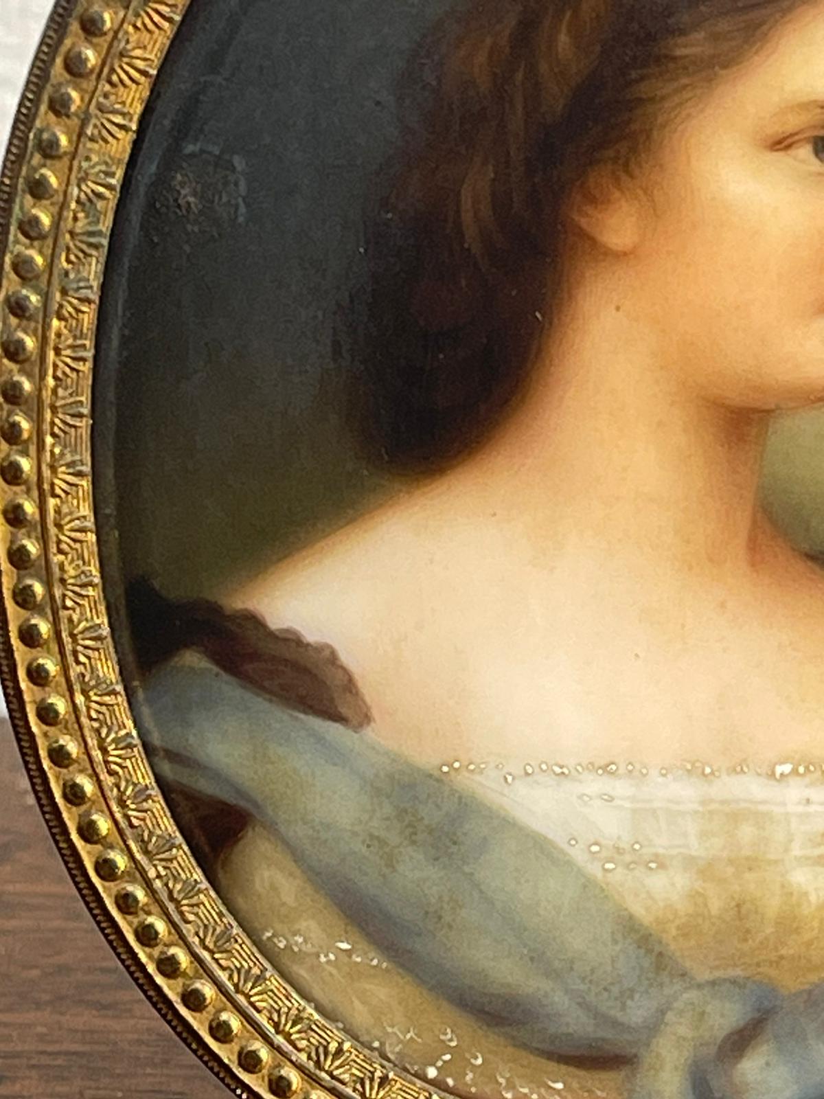 19th Century Dresden Framed Porcelain Miniature Plaque "Elizabeth"