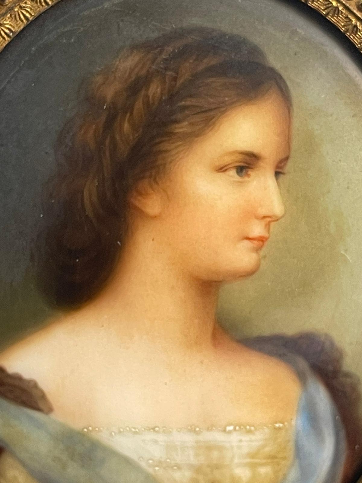 19th Century Dresden Framed Porcelain Miniature Plaque "Elizabeth"
