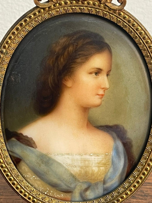 19th Century Dresden Framed Porcelain Miniature Plaque "Elizabeth"