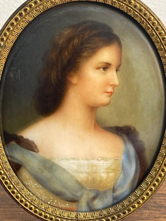 19th Century Dresden Framed Porcelain Miniature Plaque "Elizabeth"