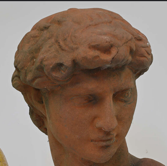 EARLY 20TH CENTURY TERRACOTTA GARDEN BUST OF DAVID AFTER MICHELANGELO