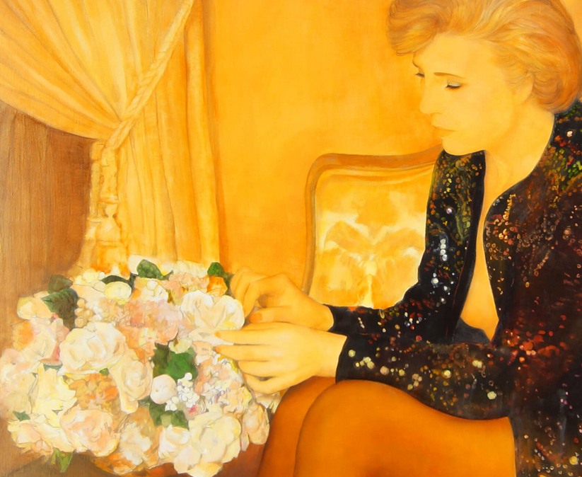 GUY SERADOUR 1922-2007 "LADY WITH FLOWERS" OIL ON CANVAS C1965