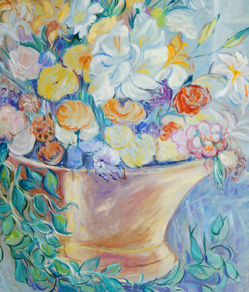 JACQUELINE GOUGIS 1926 -2021 "FLORAL STILL LIFE" OIL ON CANVAS C1965 FRENCH