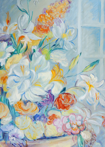 JACQUELINE GOUGIS 1926 -2021 "FLORAL STILL LIFE" OIL ON CANVAS C1965 FRENCH