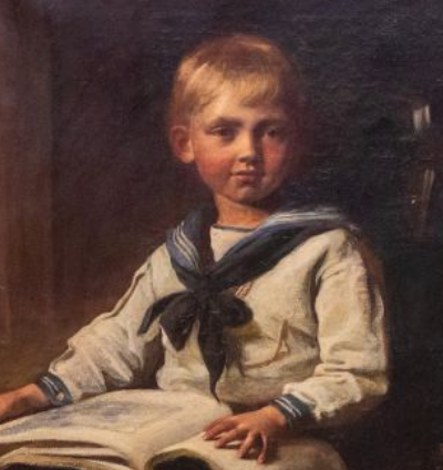 OLIO SU TELA FINE XIX SECOLO CORNICE INTAGLIATA "MARINAIO CHE LETTURA"