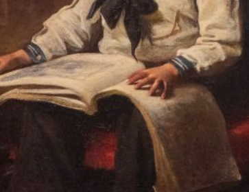 OLIO SU TELA FINE XIX SECOLO CORNICE INTAGLIATA "MARINAIO CHE LETTURA"