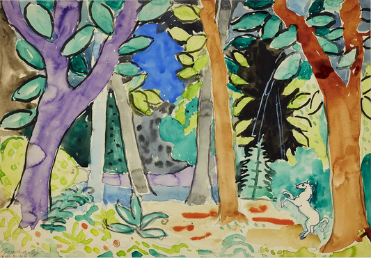 MAX BURCHARTZ 1887 - 1961 (GERMAN) 1948 WATERCOLOUR FOREST WITH HORSE