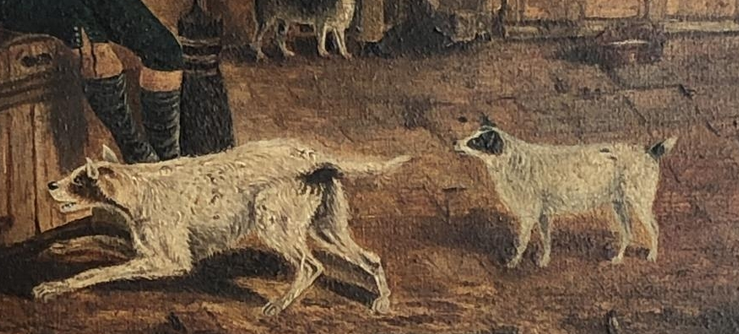 PRIMITIVO INIZIO XIX SECOLO OLIO SU TELA "SCENA TAVERNA"