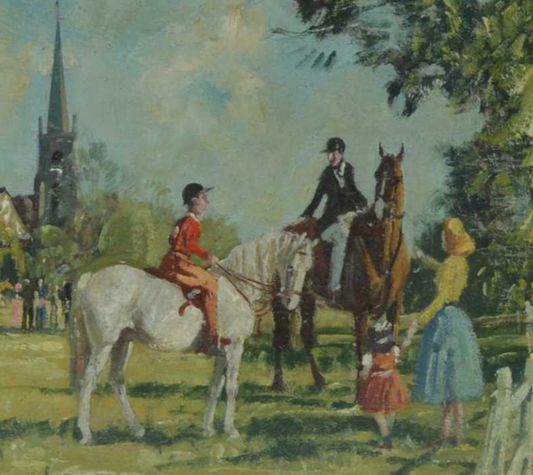 Oil on board by Walter Robin Jennings “Pony Club Gymkhana, West Midland”