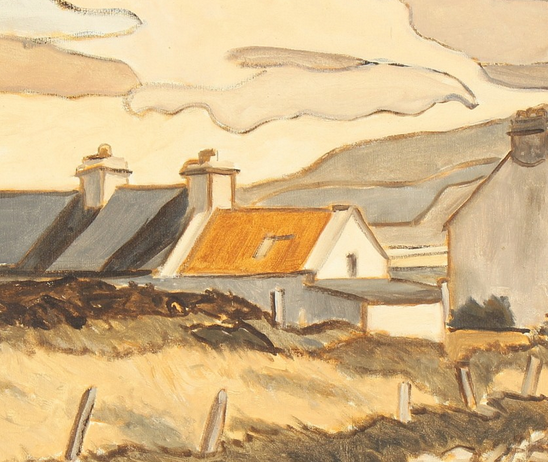 "PILO DI ERBA E CASE A BALLYCROY, GUARDANDO SULLA BAIA DI BLACKSOD, CO. MAYO, EIRE'
