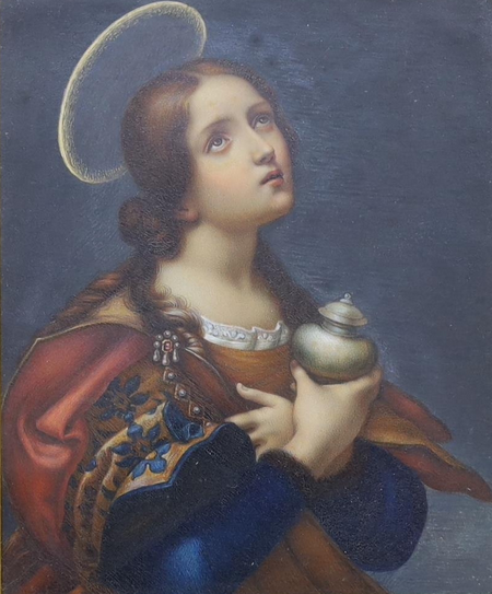 C1840 GRAND TOUR OLIO SU BORDO "MAGDALENA PENITENTE" CORNICE D'EPOCA FINE