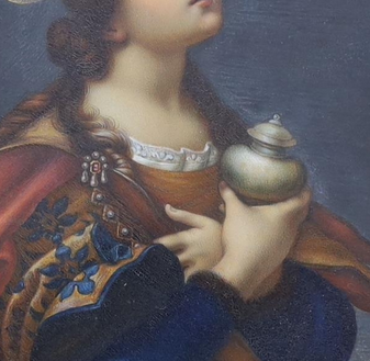 C1840 GRAND TOUR OLIO SU BORDO "MAGDALENA PENITENTE" CORNICE D'EPOCA FINE