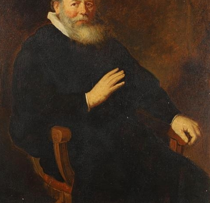 C1820S DOPO REMBRANDT(1606-1669). RITRATTO DEL PREDICATORE ELEAZAR SWALMIUS. OLIO A BORDO