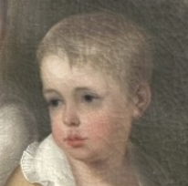 LATE 18TH/EARLY 19TH CENTURY OIL ON CANVAS "CHILDREN WITH DOG AND RABBITS"