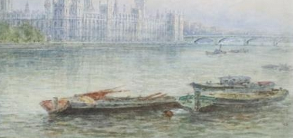 WALTER DUNCAN 1851 - 1932 WATERCOLOUR "PALACE OF WESTMINSTER FROM THE THAMES"