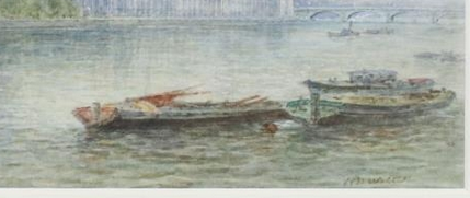 WALTER DUNCAN 1851 - 1932 WATERCOLOUR "PALACE OF WESTMINSTER FROM THE THAMES"