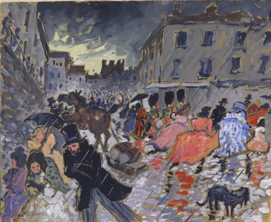 Trafficata vista sulla strada invernale di Michael Blaker (1928–2018) Olio su tavola