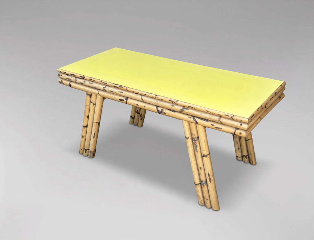 1970'S ITALIAN BAMBOO & YELLOW FORMICA TOP COFFEE TABLE