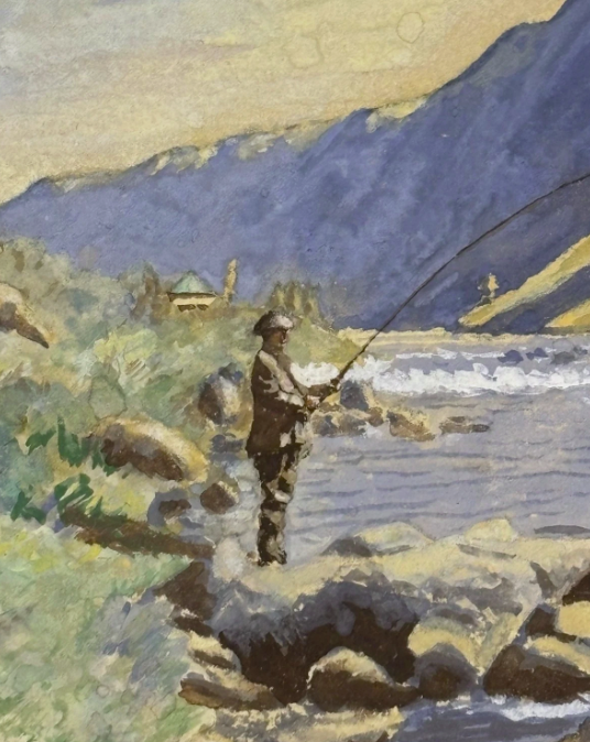 Penelope Mortimore (Scottish 20th C) Very Pool of River Awe Fresh Water Fishing