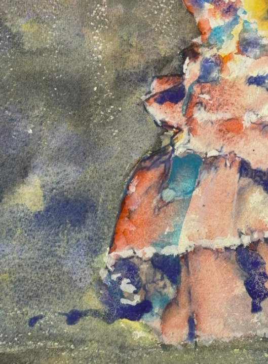 Original Watercolour Two Violinists Pink Dresses