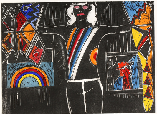 MICHAEL ROTHENSTEIN 1908 - 1993 SIGNED COLOURED WOODCUT 'JAPANESE KITES' 65/75