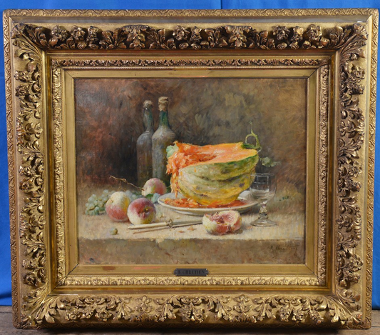 RENE LOUIS CHRETIEN (1867-1945) STILL LIFE OIL ON CANVAS IN CARVED PRESENTATION FRAME