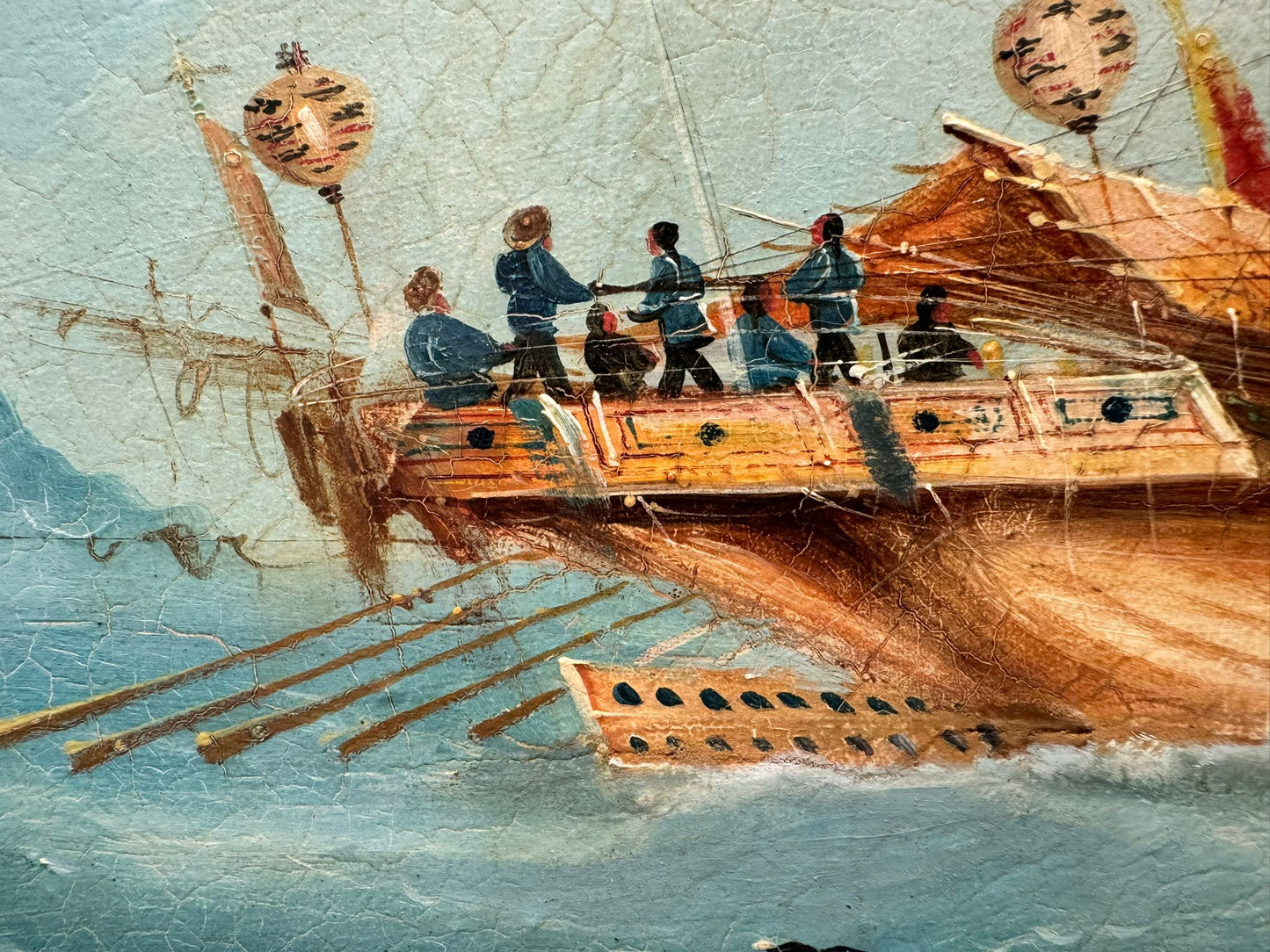 Pair of 19th Century Export School Oil Paintings of Junks at Sea