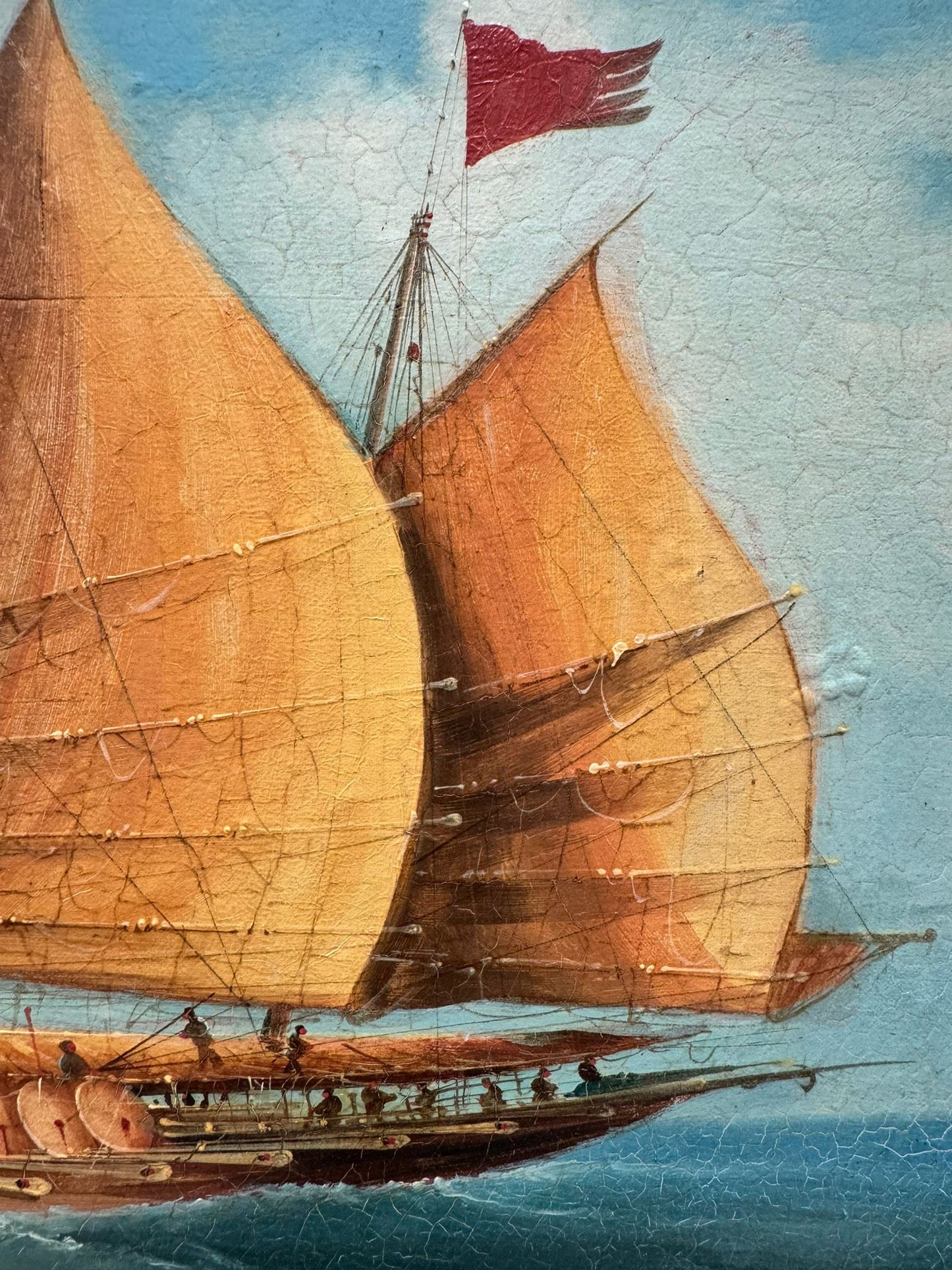 Pair of 19th Century Export School Oil Paintings of Junks at Sea