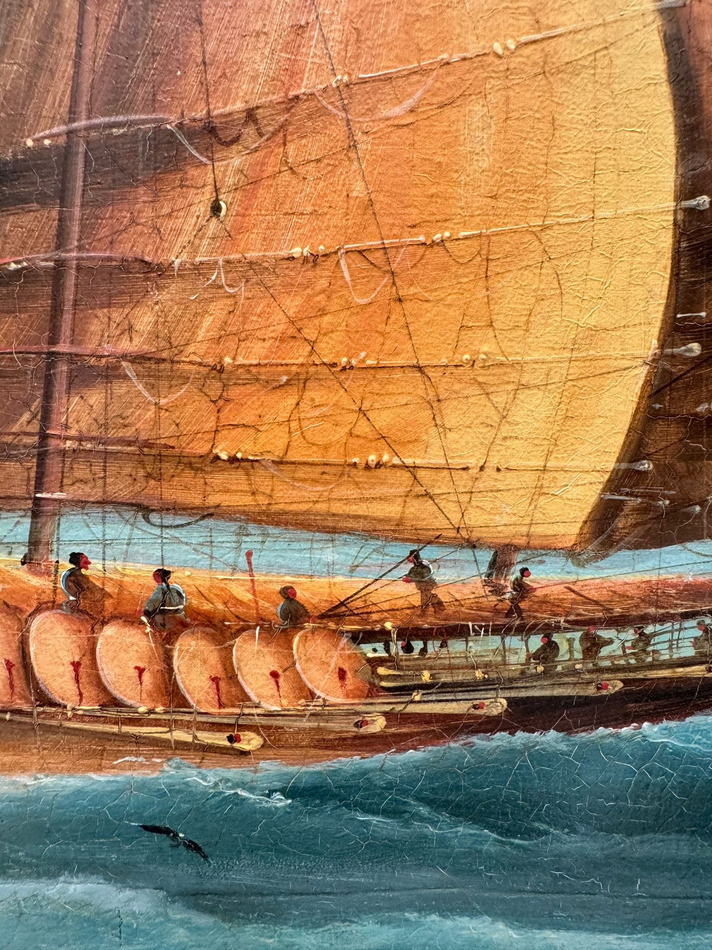 Pair of 19th Century Export School Oil Paintings of Junks at Sea