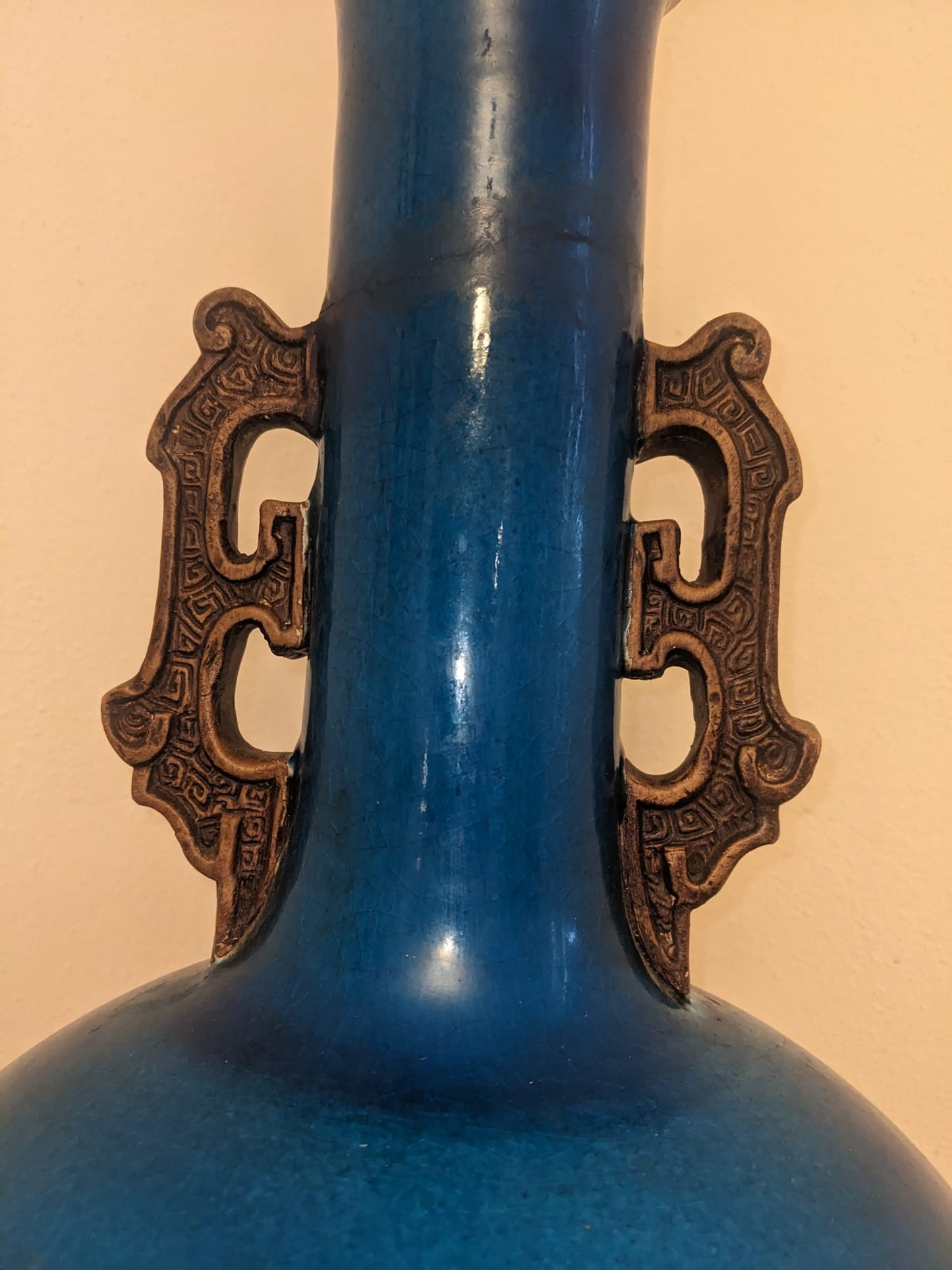 Original 1960's Ugo Zaccagnini Blue and Copper Lamp. Signed and stamped