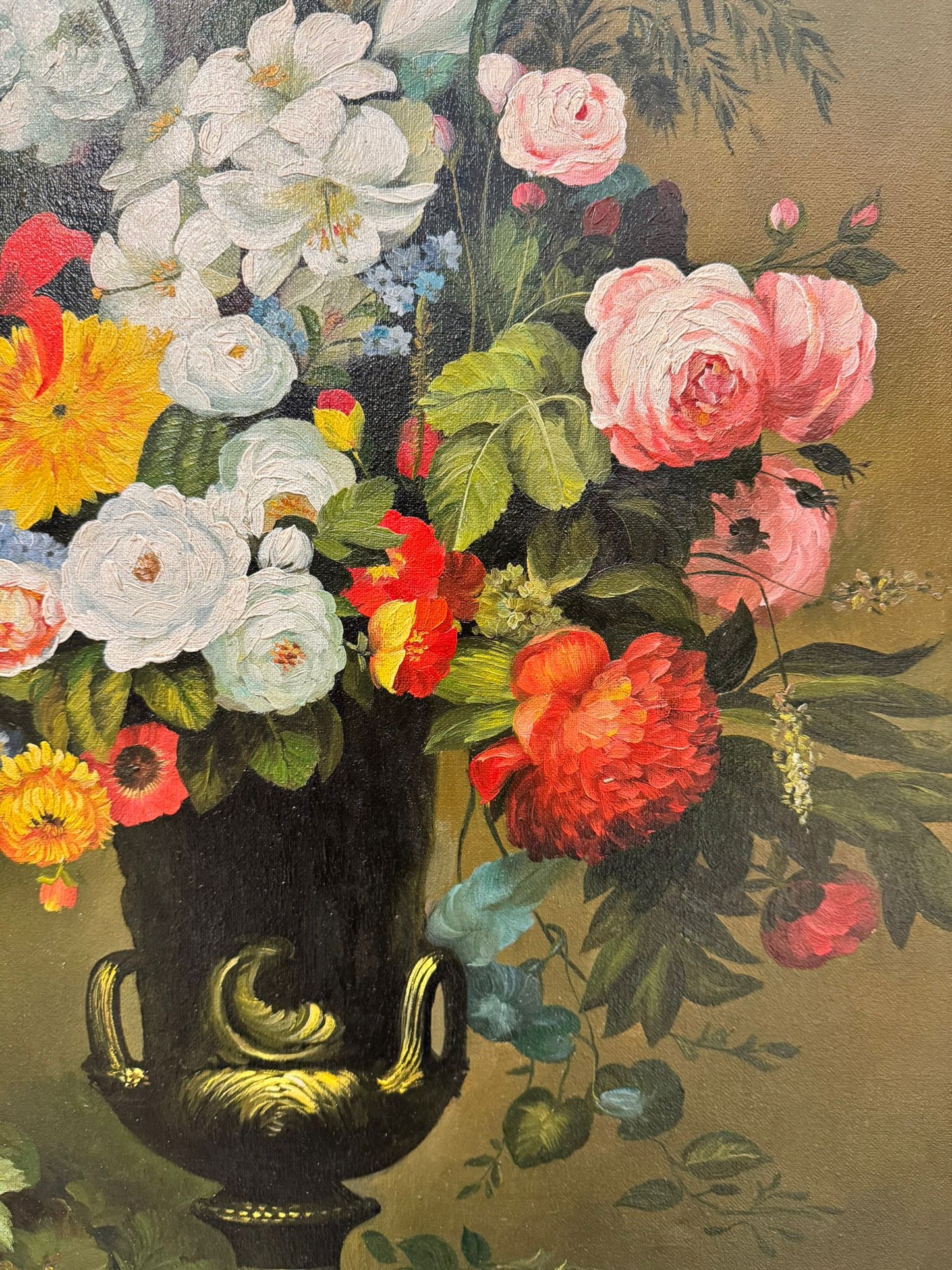20THC SUPERB SIGNED LARGE OIL PAINTING STILL LIFE OF FLOWERS DECORATIVE FRAMED