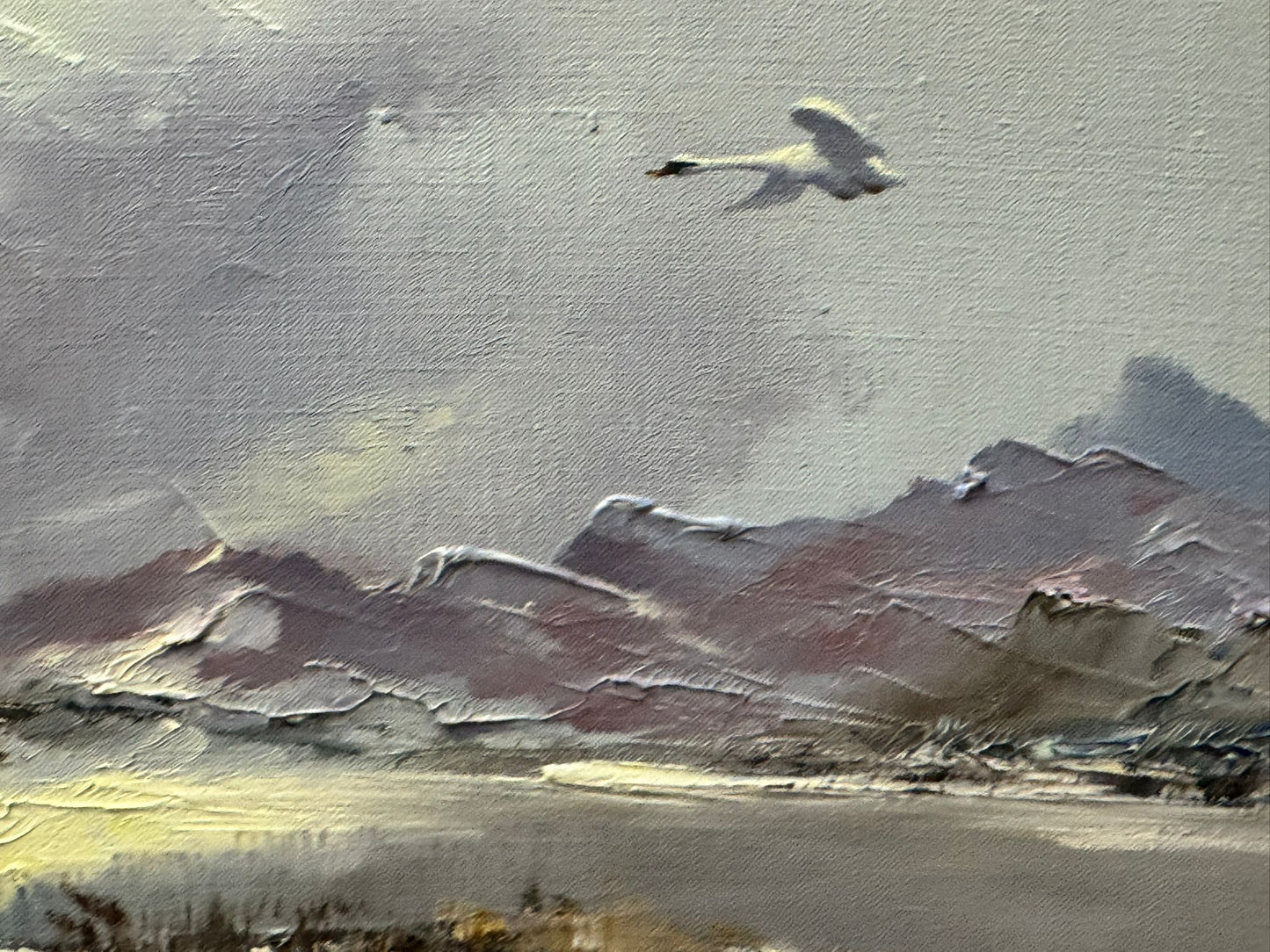 HOWARD DEVONALD B.1944 ORIGINAL OIL PAINTING SWANS IN FLIGHT DECORATIVE FRAMED 
