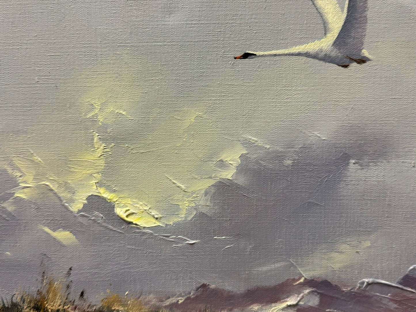 HOWARD DEVONALD B.1944 ORIGINAL OIL PAINTING SWANS IN FLIGHT DECORATIVE FRAMED 