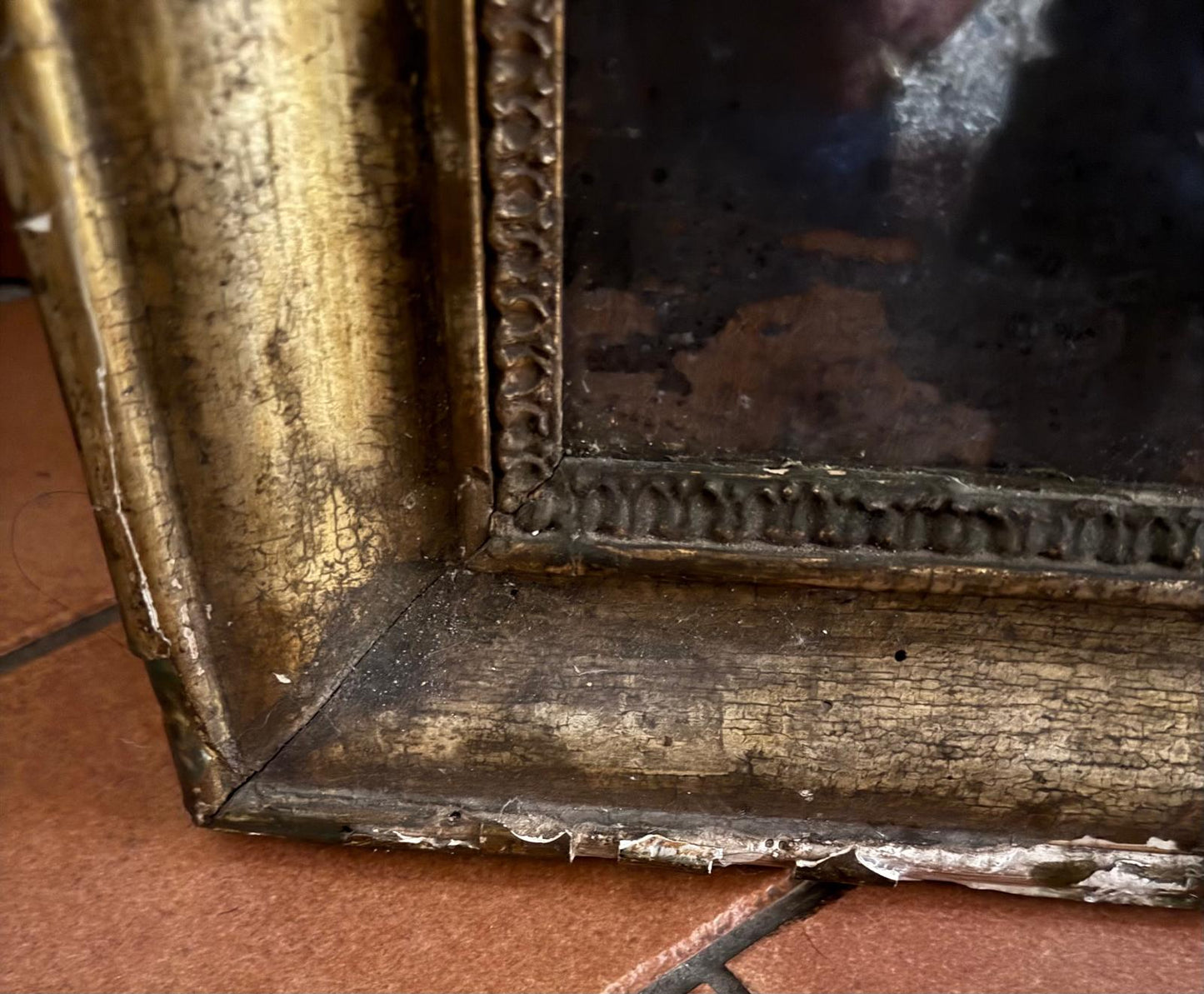 Continental Early 19th Century Mirror Gilt Frame and Original Plate
