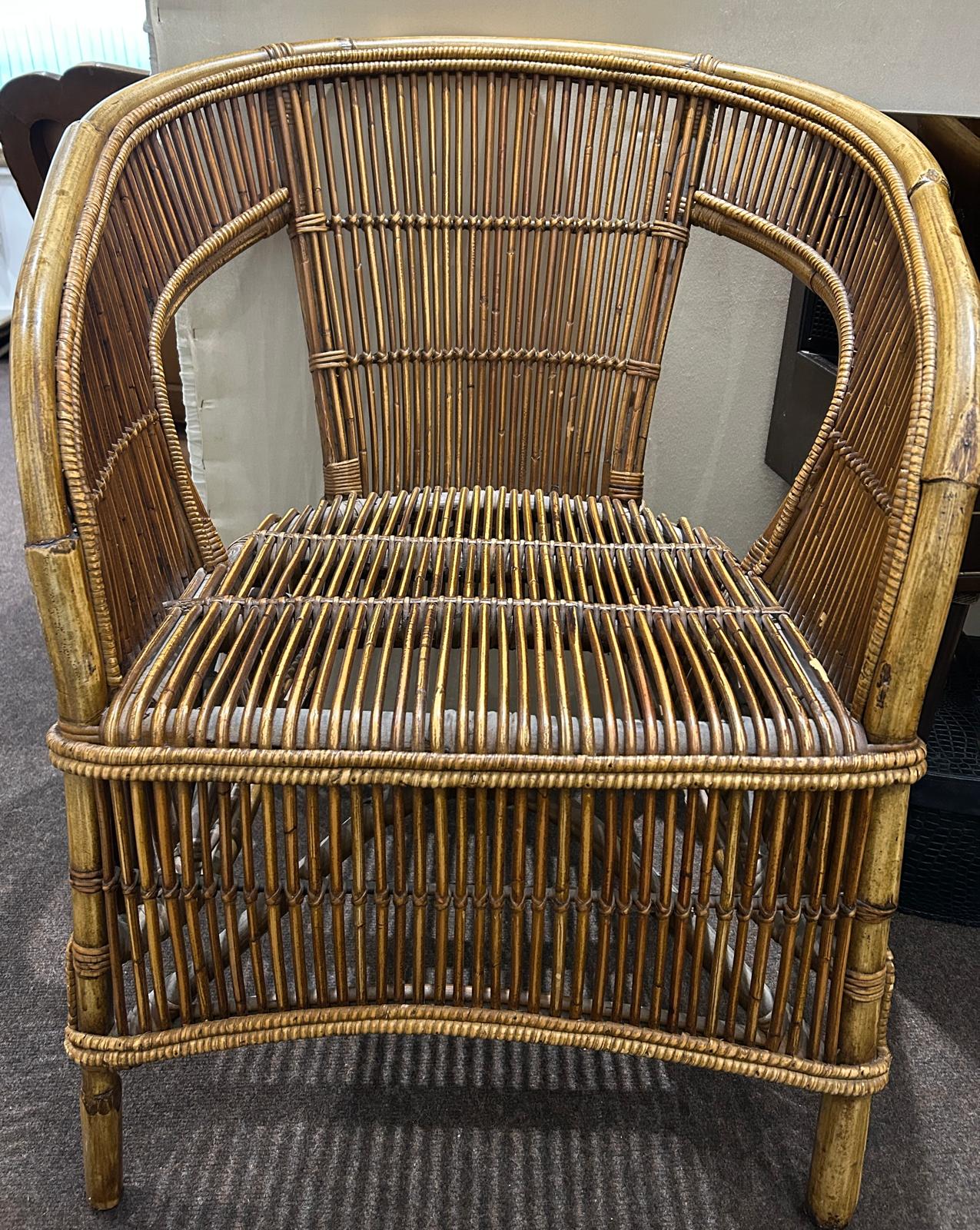 French 1960s Rattan and Bamboo Tub Chair