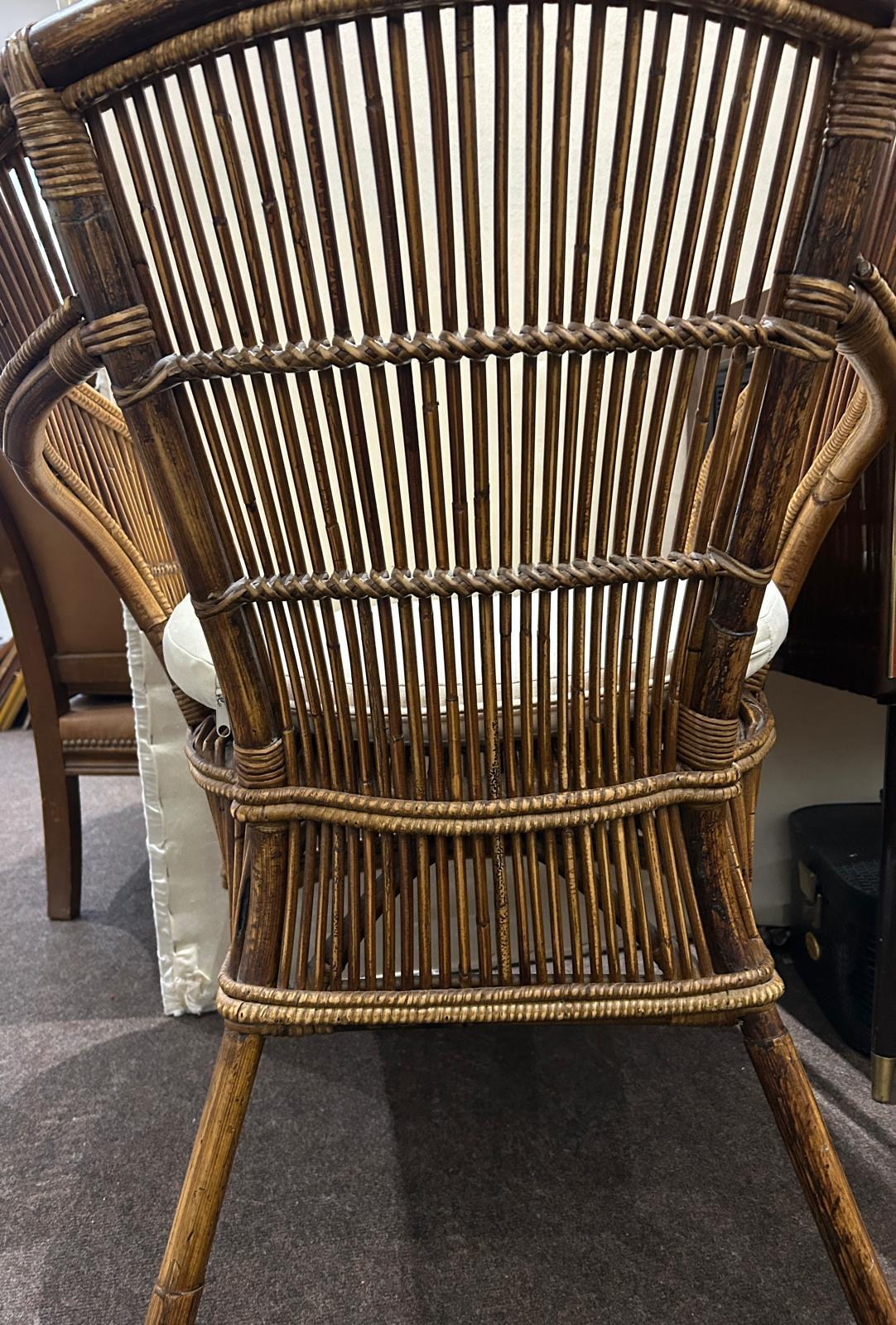 French 1960s Rattan and Bamboo Tub Chair